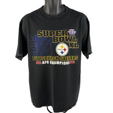 Vtg Y2K CSA Pittsburgh Steelers Super Bowl XL Graphic T-Shirt Size Large Black
