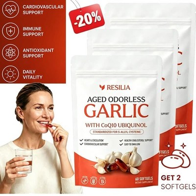 5x Resilia Garlic Extract 600mg Softgels (60 Count) Odorless Aged Garlic Extra