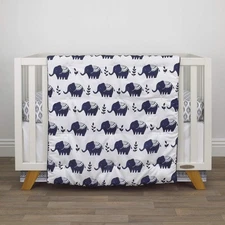 NoJo Indigo Hues Blue and White Elephant 4 Piece Nursery Crib Bedding Set
