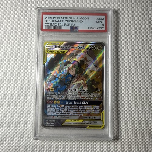 2019 POKEMON SUN & MOON COSMIC ECLIPSE #222 RESHIRAM & ZEKROM GX PSA 9