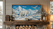 Elegant polar bear mosaic art in serene Arctic landscape scene