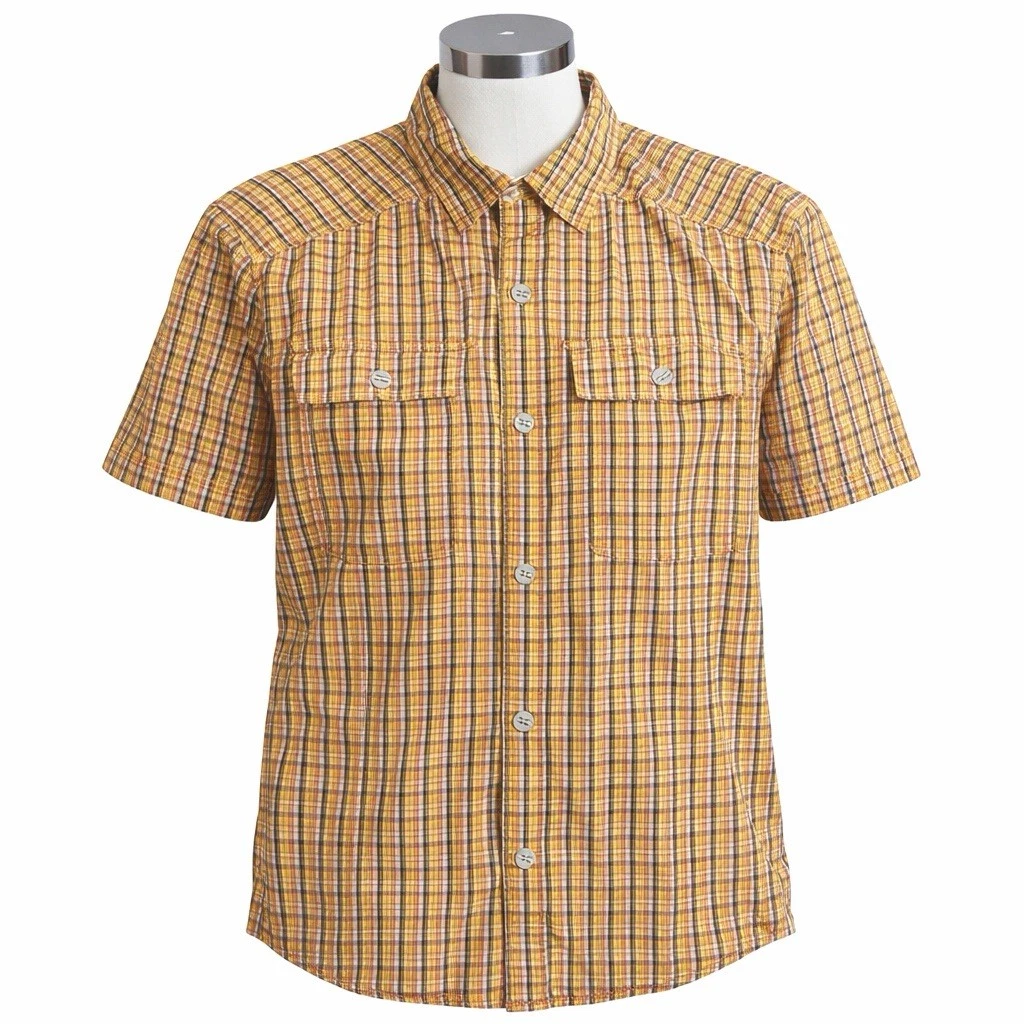 CROCS Croslite Shirt Size MEDIUM Relaxed Fit Orange Plaid Vented Hiking Fishing
