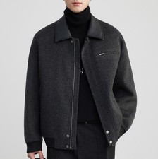 Cappotto lana pelliccia collo risvolto corto 100% lana uomo invernale business giacche formali