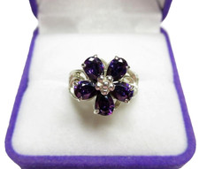 Vintage 925 Sterling Silver Floral Ring Purple Cubic Zirconia Size 6.5