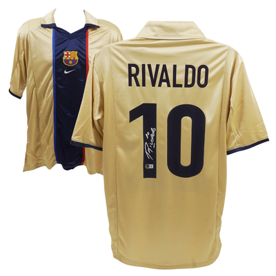 Rivaldo Signed FC Barcelona Away Soccer Jersey #10 with Beckett