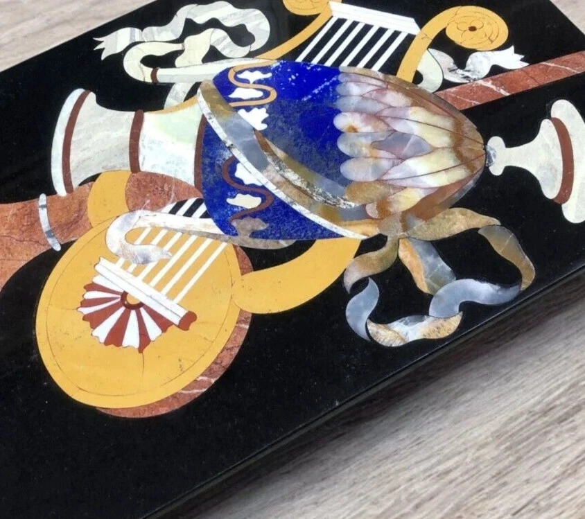 24" x 18" Marble with Semi precious stone Lapis Art Work Coffee Tabletop - Image 2 of 4