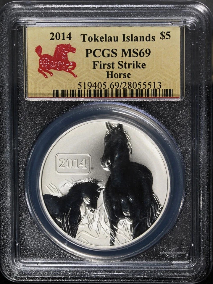 2014 Tokelau 1 Ounce Silver $5 Year of the Horse PCGS MS69 1st