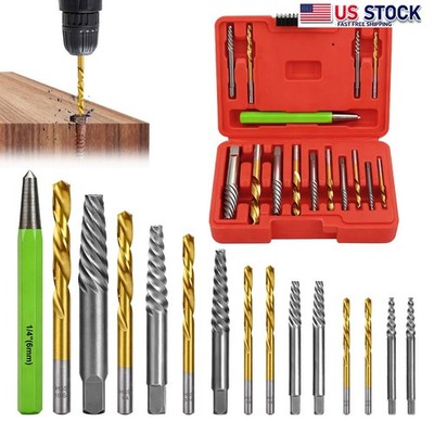 15x Screws Bolt Extractor Set W/ Reverse Drill Bit Ez Out Stripped Screw Nut Set