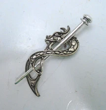 Dragon Silvertone Scarf Clip Hair Decor 