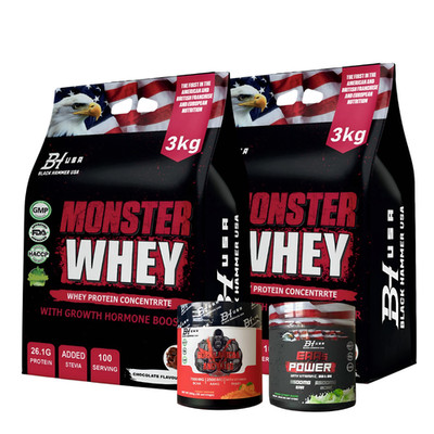 2 × Monster Whey 3KG Schokolade + Gorilla BCAA + EAA Power  Black Hammer USA