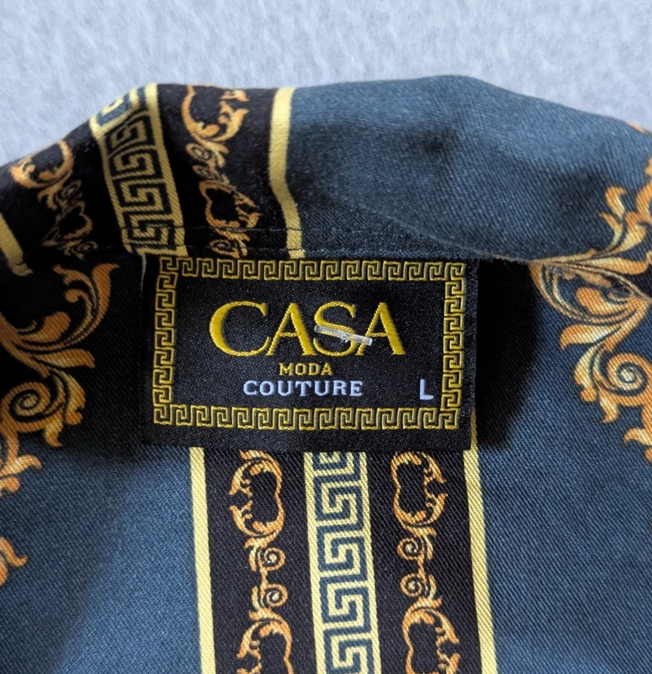 Casa Moda Couture Shirt Mens Large Baroque Striped Pattern Short Sleeve - Image 3 of 4