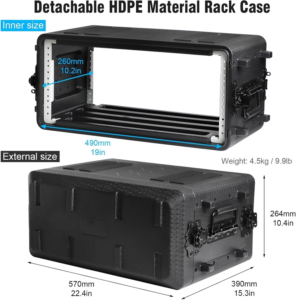4U Rack Case Shallow 12" Depth, 19" Rackmount Flight Case, Watertight Dust-Proof - Image 3 of 4