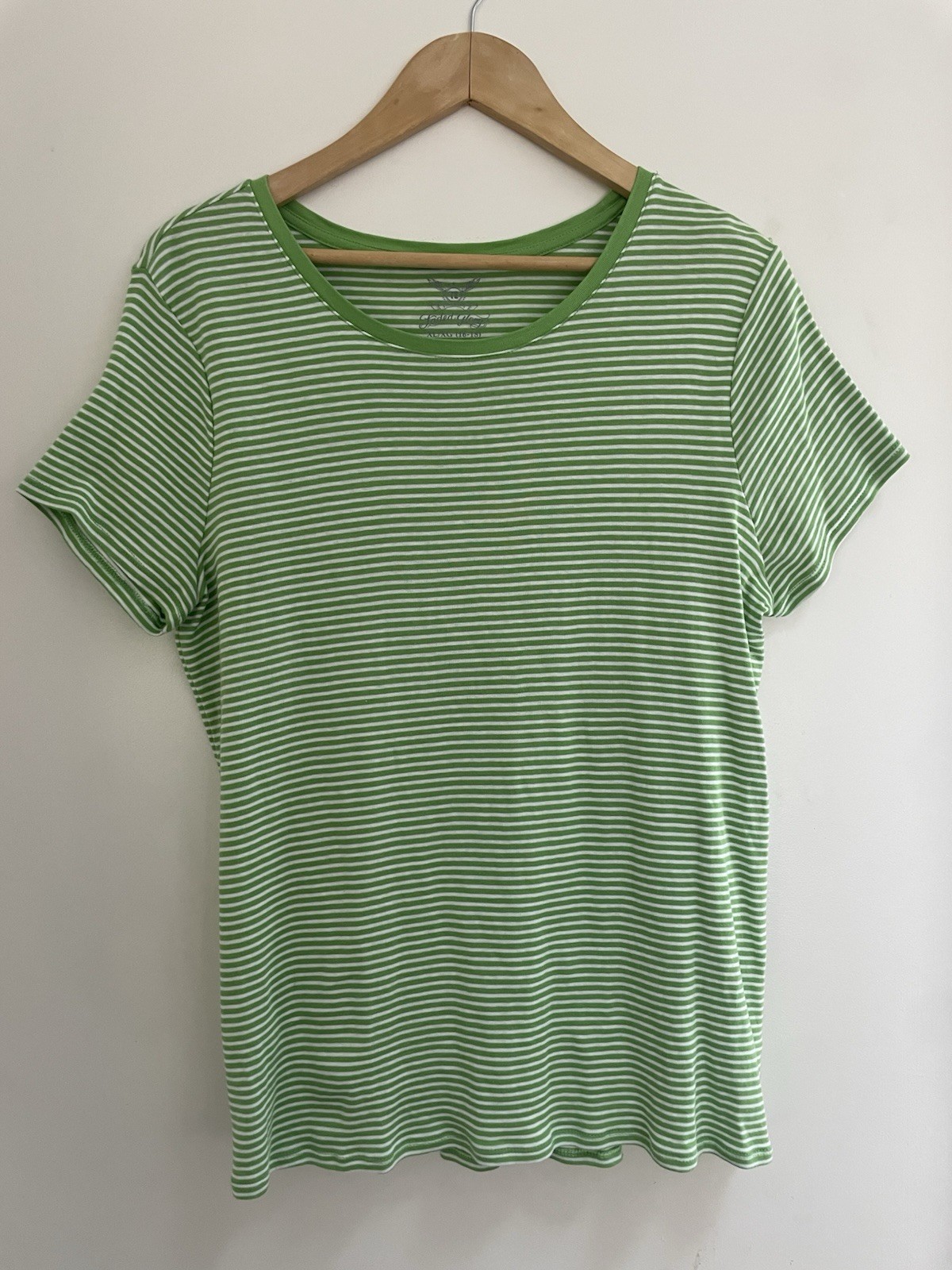 Faded Glory Women's Striped 100% Cotton Crewneck Short Sleeve Shirt Lt Green XL