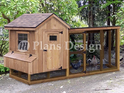 PLANS DESIGN Chicken Coop Plans with Kennel / Run, 4' x 10' Gable / Lean-to, Design # 50410GL