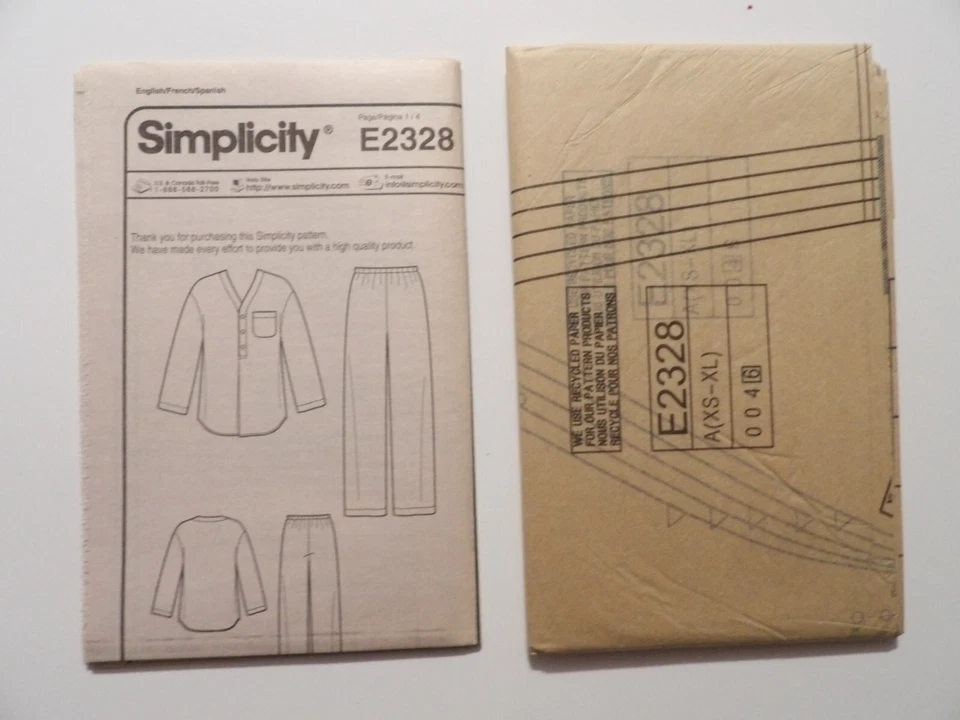 Simplicity 2328 Misses, Men, Teens Sleepware Tops & Bottoms XS-XL Uncut - Image 2 of 3