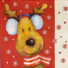 Two (2) Winter Reindeer Paper Lunch Napkins Art Crafts Decoupage