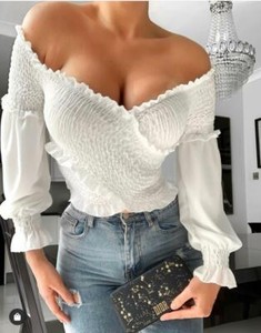 Womens Ladies Ruffle Frill Shirred Wrap Cross Over Body Bardot Plunge Crop Top