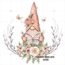 Sublimation Print Floral Gnome Ready to Press Heat Transfer