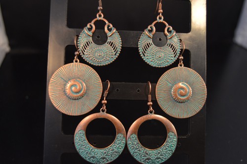 Lot of 3 Pairs Circular BRASS PATINA EARRINGS New! Jewelry USA QUALITY SALES!!! - Picture 2 of 7