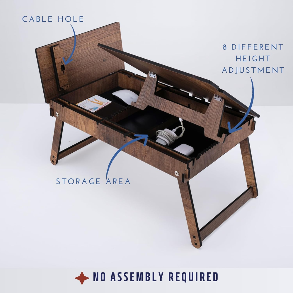 Adjustable Foldable Laptop Stand for Bed with Built-In Storage Tray  