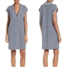 ATM Anthony Thomas T-shirt Dress Striped Cotton Knit VNeck Pockets Preppy Medium