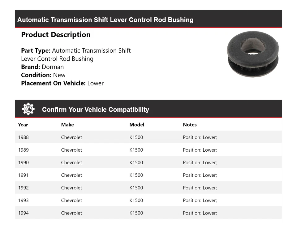 Buje inferior de varilla de control de palanca de cambios para Chevrolet K1500 Dorman AT 1988-1994 Foto 2 de 4