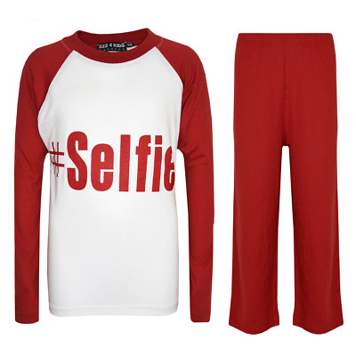 Kids Boys PJ's '' #SELFIE '' Printed Stylish Red Pyjamas Loungewears 5-13 Years