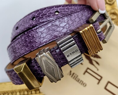 ETRO DAMEN GÜRTEL AUS LILA EIDECHSE und 4 METALLSCHLAUFEN NEU