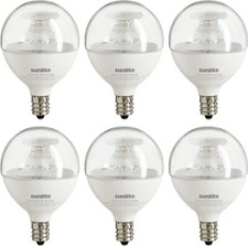 6Pack G16.5 Dimmable Clear Globe Light Bulb, E12 Candelabra Base, 7W 60W , 3000K