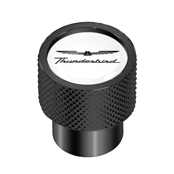 Tapas de vástago de válvula de neumático de aluminio blanco sobre negro Ford Thunderbird Foto 2 de 4