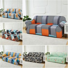 Sofa Covers 1 2 3 4 Seaters Grids Flower Elastic Settee Slipcover Protector Gift