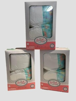 My Sweet Love Diaper Set for Dolls Fits Up To 18'' Baby Doll (3 pack Bundle)