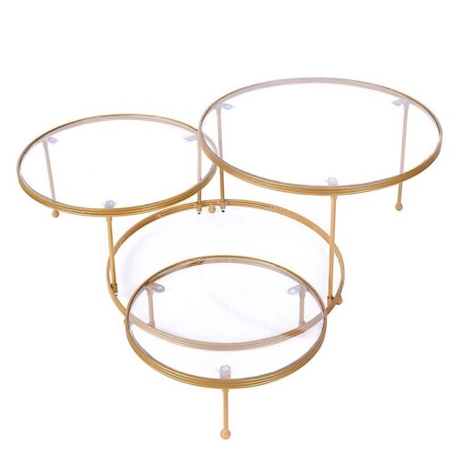 ORO TRANSPARENTE 23" Redondo 3 Niveles Metal Pastel SOPORTE POSTRE Platos Acrílicos Fiesta Eventos - Imagen 3 de 8