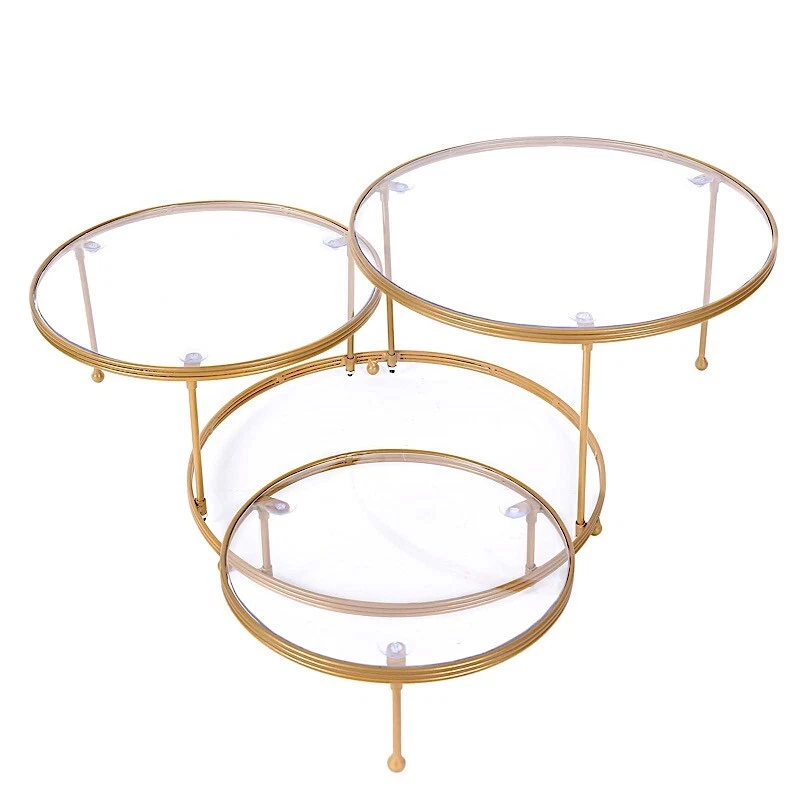 OURO TRANSPARENTE 23" redondo 3 camadas suporte de sobremesa para bolo de metal pratos de acrílico festa eventos - Imagem 3 de 4