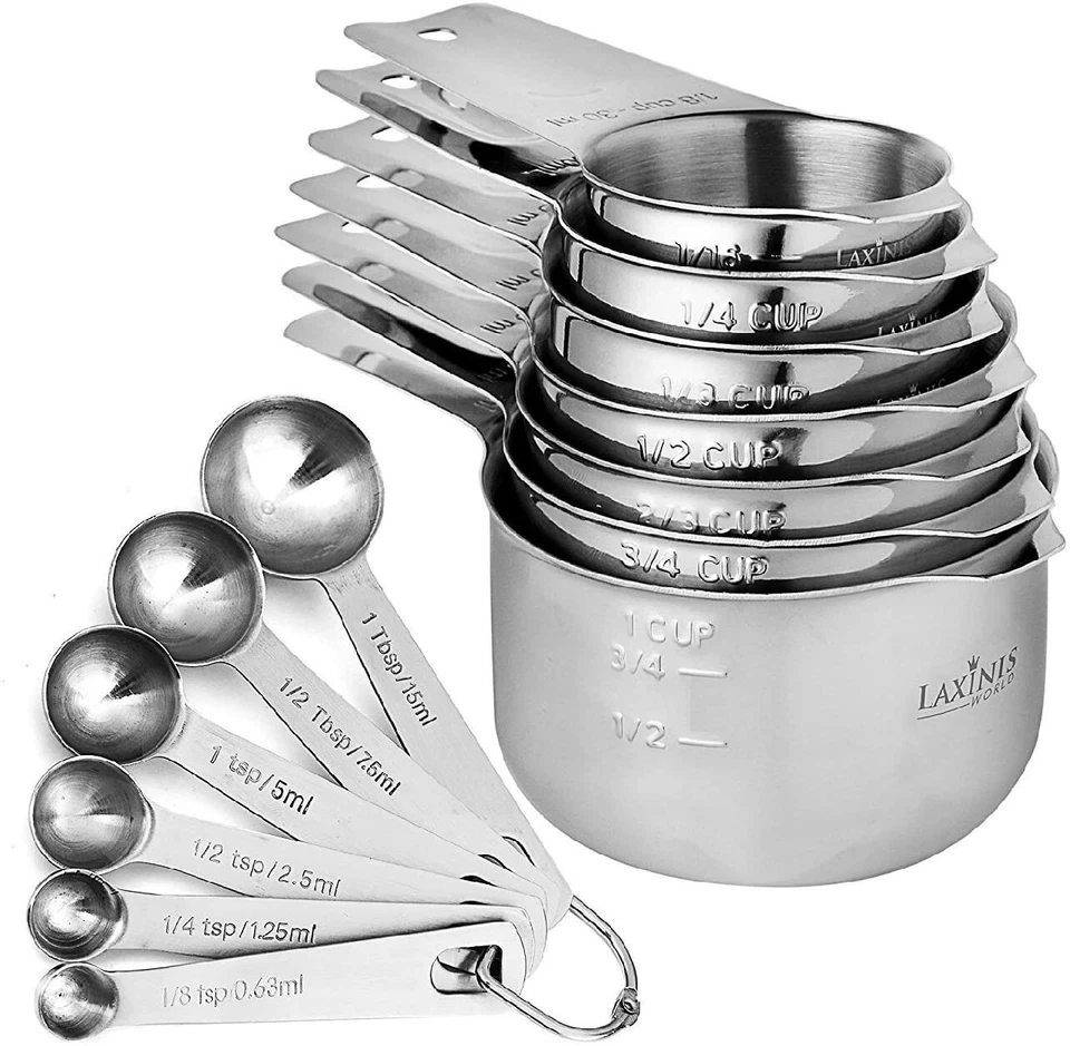 Stainless Steel Measuring Cups and Spoons Set, Heavy Duty 13 pcs 7 Cups 6 spoons - Image 2 of 4