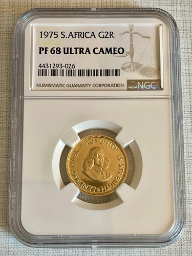 South Africa 1975 2 Rand Gold NGC PF68 ULTRA CAMEO Sku# 6025