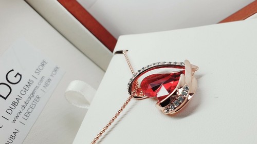 Rose gold finish ruby heart and created diamond necklace gift idea free postage - Picture 4 of 9