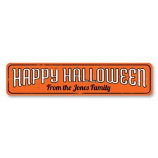 Family Name Happy Halloween Sign, Personalized Halloween Metal Wall Decor