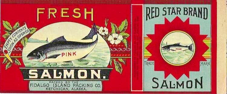 ETIQUETA DE EMBALAJE DE ISLA FIDALGO TEMPRANA DE SALMÓN MARCA KETCHIKAN ALASKA RED STAR