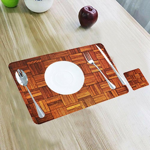 Wooden Design PVC 6 Pc Placemat Set with Tea Coasters Brown CTKTC032190 - Picture 4 of 4