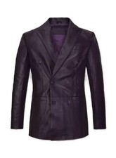 Men's Purple Double Breasted Leather Blazer Real Lambskin Business Formal Coat