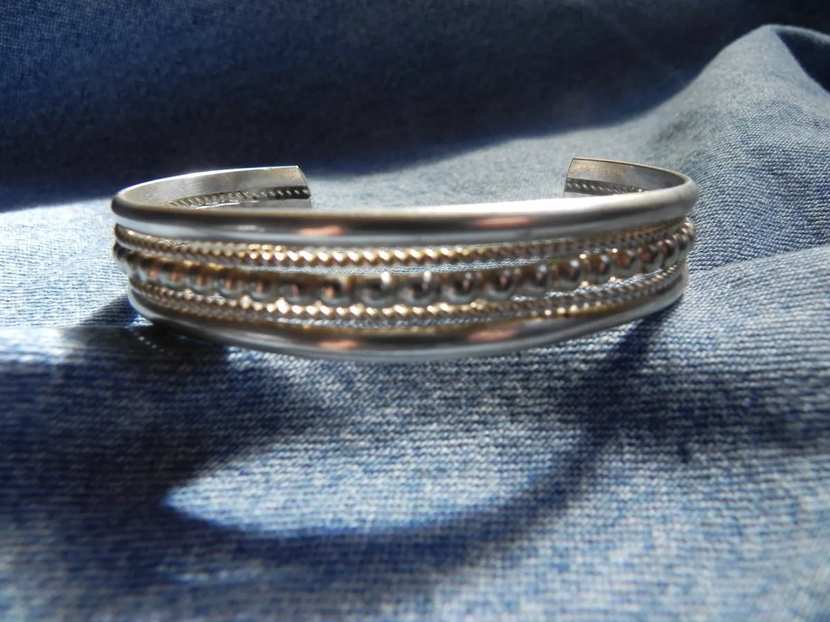 Twisted Rope Dots design Sterling Silver Cuff Bracelet Feather Hallmark Navajo
