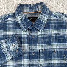 Orvis Men's Medium Active Fit Blue Plaid Flannel Long Sleeve Button Up