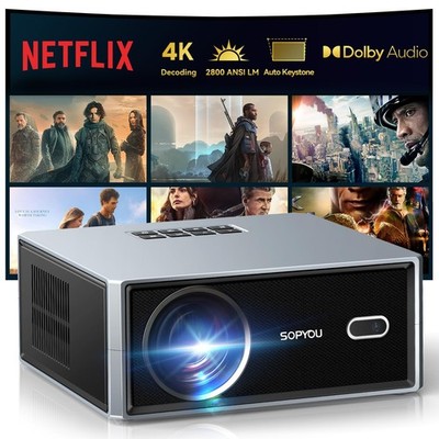 [Netflix Included/2800 ANSI LM] Smart Projector with WiFi and Bluetooth, Outd...