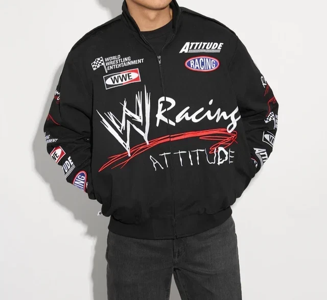 Men’s Black WWE Chalk Line Racing Attitude Jacket Lightweight Full-Zip Jacket