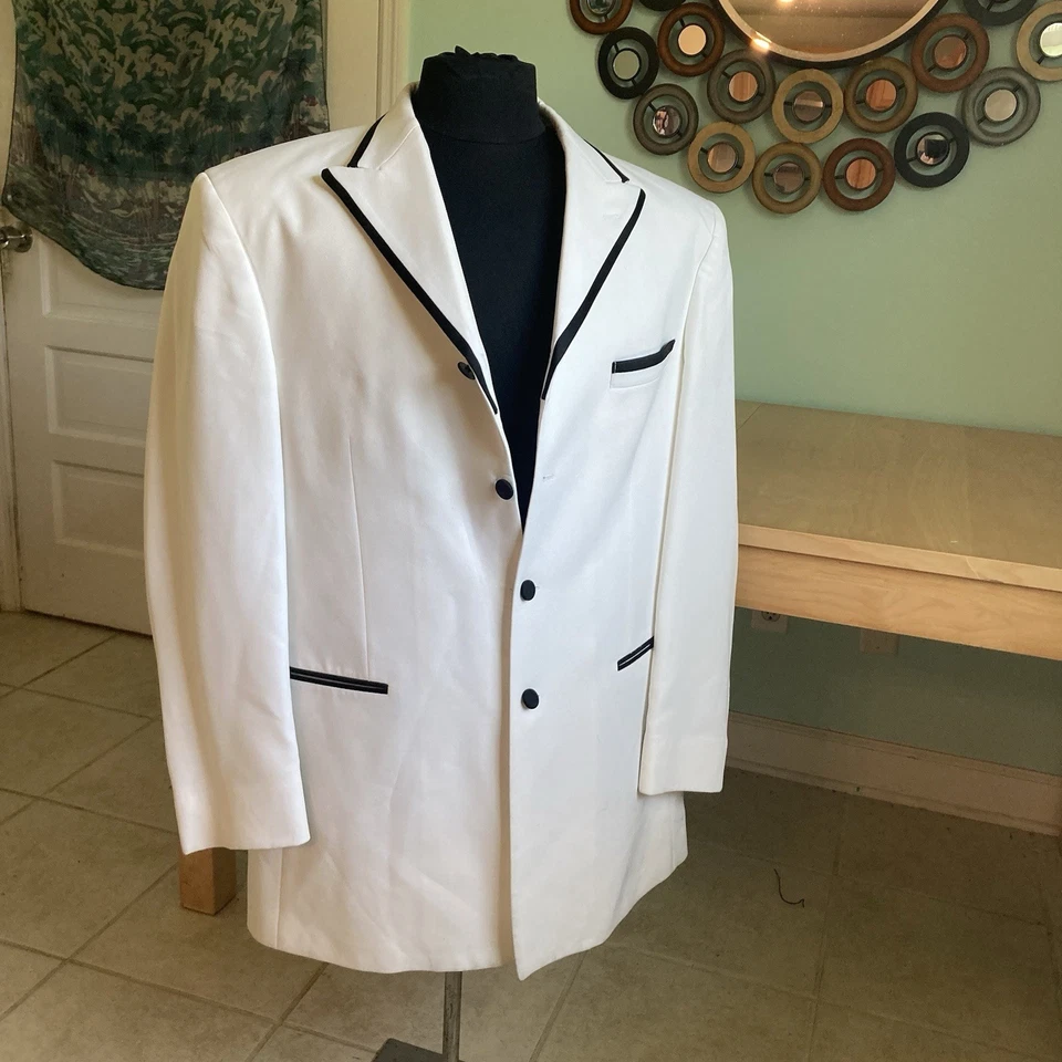 Andrew Fezza Unique White Tuxedo With Black Piping Size 42R 4-Button Classic - Image 3 of 4