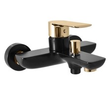 Wall-Mounted Bath/Shower Mixer Faucet in a Black Matte and Gold Finish
