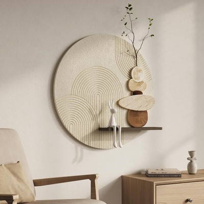 3D Textured Neutral Abstract Wall Art Decor With Shelf, Boho Beige and Brown ...