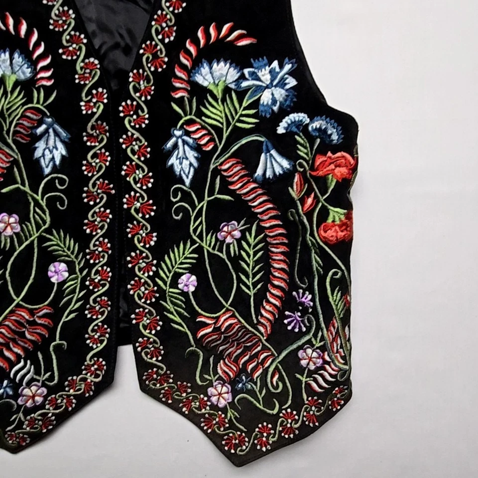 Chaleco Cedros Vintage Floral Bordado Para Mujer Pequeño Negro Boho Chic Top Foto 4 de 4