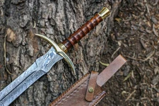 Hand Forged Damascus Viking Sword Custom Damascus Steel Blade w/ Leather Sheath